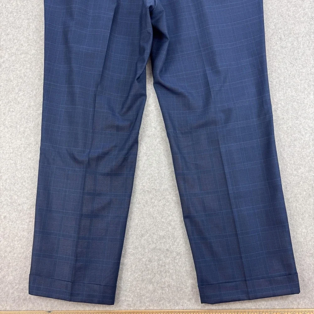 J Hilburn Dress Pants Mens 42x31 Blue Plaid‎ Vitale Barberis Wool Pleated Cuffed